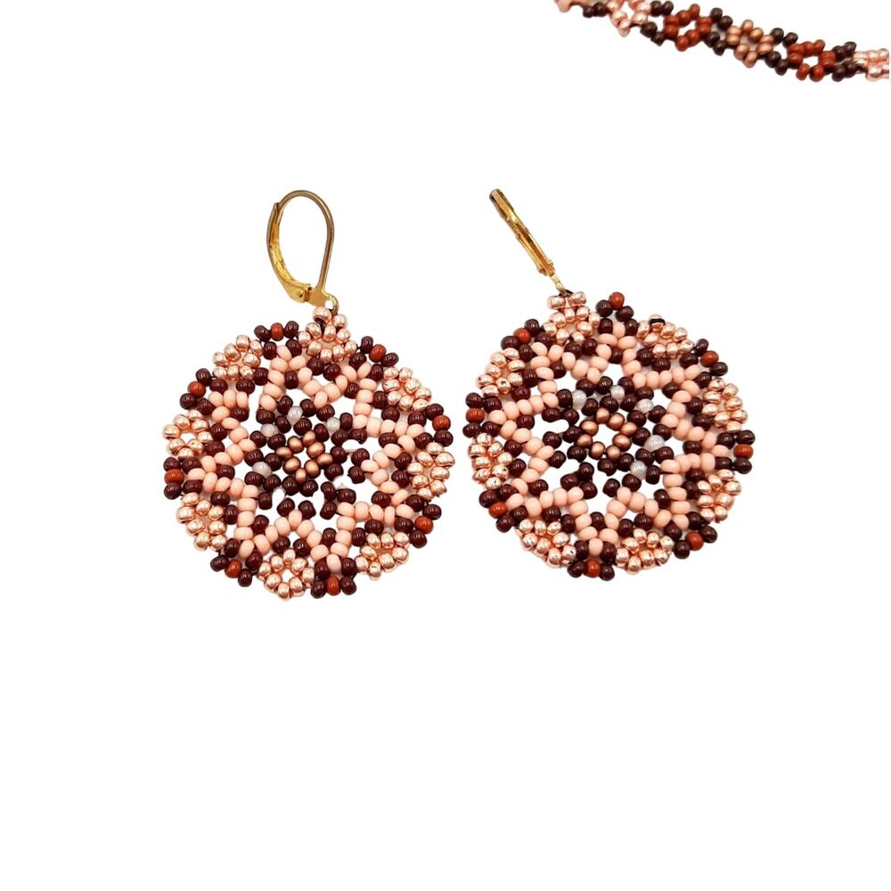 Handmade Brown Mandala Boho Bead Necklace and Earnings Set - Picture 3 of 3
